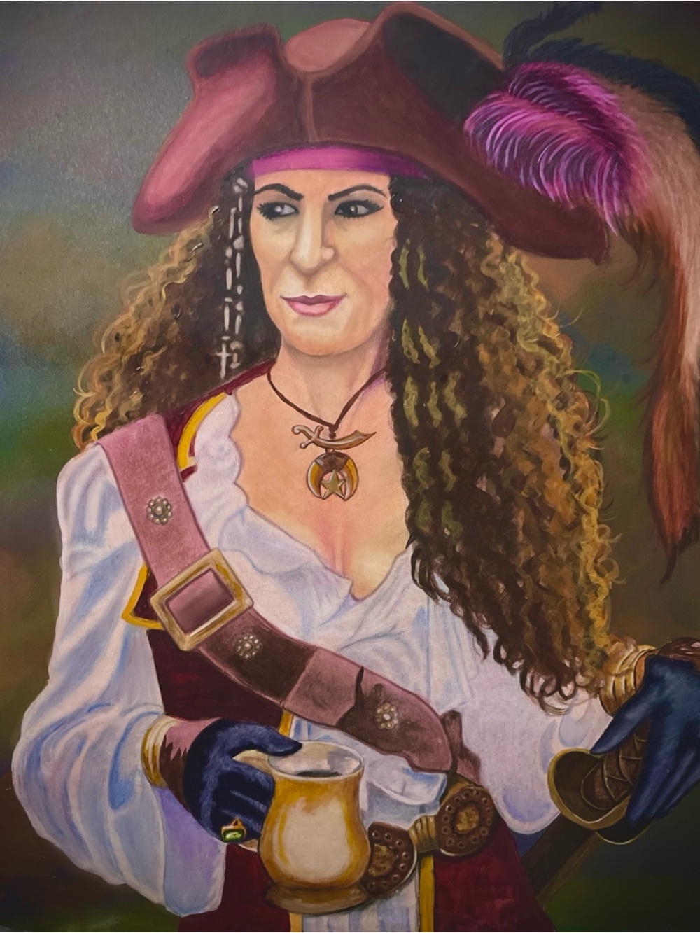 Red Pirate - original acrylic and mixed media painting on board, signed.
